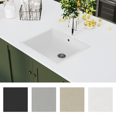 vidaXL Chiuvetă de bucătărie cu orificiu de preaplin, alb, granit