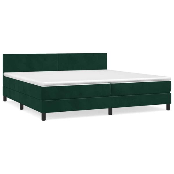 vidaXL Pat box spring cu saltea, verde &icirc;nchis, 200x200 cm, catifea