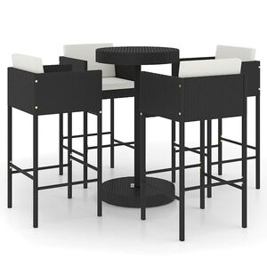vidaXL Set mobilier bar de grădină cu perne, 5 piese, negru, poliratan