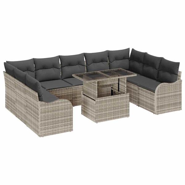 vidaXL Set de canapele pentru grădină 10 pcs Gri deschis Rattan poli