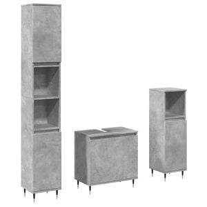 vidaXL Set mobilier de baie, 3 piese, gri beton, lemn compozit