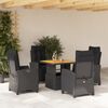 vidaXL Set mobilier de grădină cu perne, 5 piese, negru, poliratan