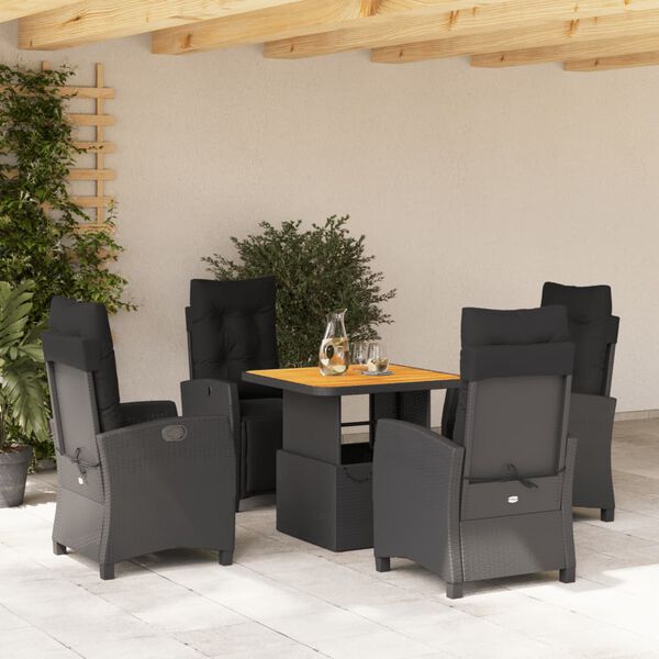 vidaXL Set mobilier de grădină cu perne, 5 piese, negru, poliratan