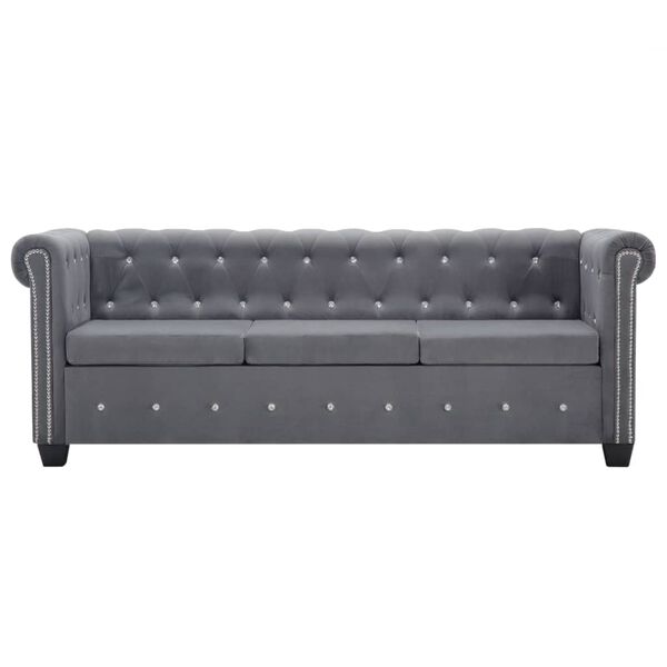 vidaXL Canapea Chesterfield cu 3 locuri, catifea, 199x75x72 cm, gri