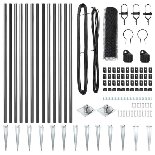 vidaXL Îngrădire cu stâlpi Gri 0.8 x 25 m otel acoperit cu PVC