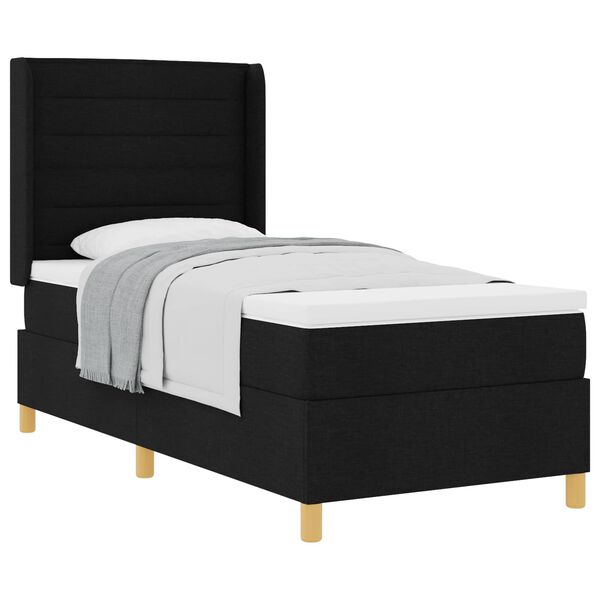 vidaXL Pat cu arcuri cu saltea cu headboard Negru 90 x 190 cm țesătură