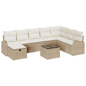 vidaXL Set de canapele pentru grădină cu pernă 9 pcs Bej Rattan poli