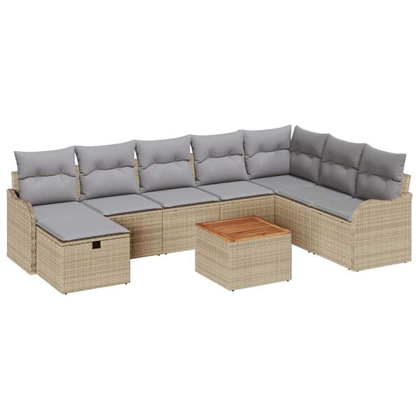 vidaXL Set de canapele pentru grădină cu pernă 9 pcs Bej Rattan poli