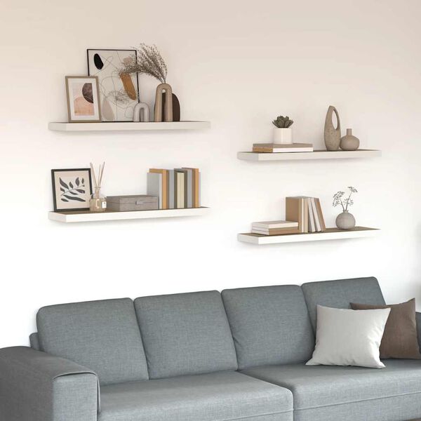vidaXL Rafturi perete suspendate 4 buc. stejar/alb 90x23,5x3,8 cm MDF