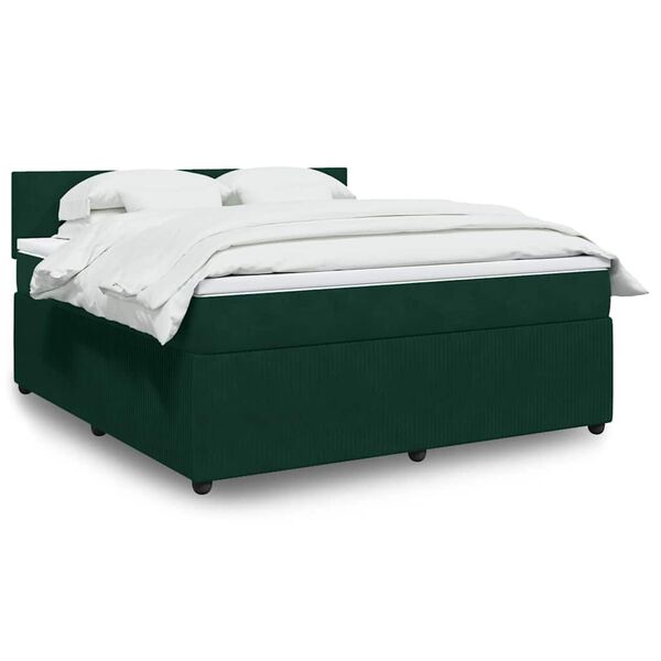 vidaXL Pat box spring cu saltea, verde &icirc;nchis, 180x200 cm, catifea