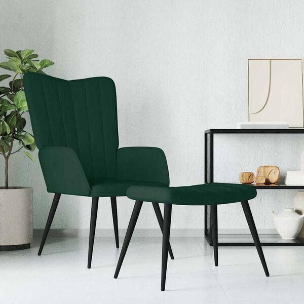 vidaXL Scaun de relaxare cu taburet, verde închis, catifea