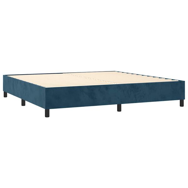vidaXL Pat box spring cu saltea, albastru &icirc;nchis, 200x200 cm, catifea