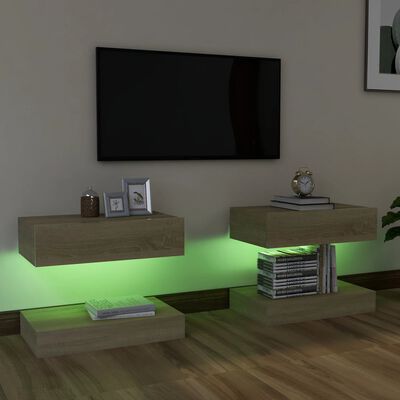 vidaXL Comode TV cu lumini LED, 2 buc., stejar Sonoma, 60x35 cm