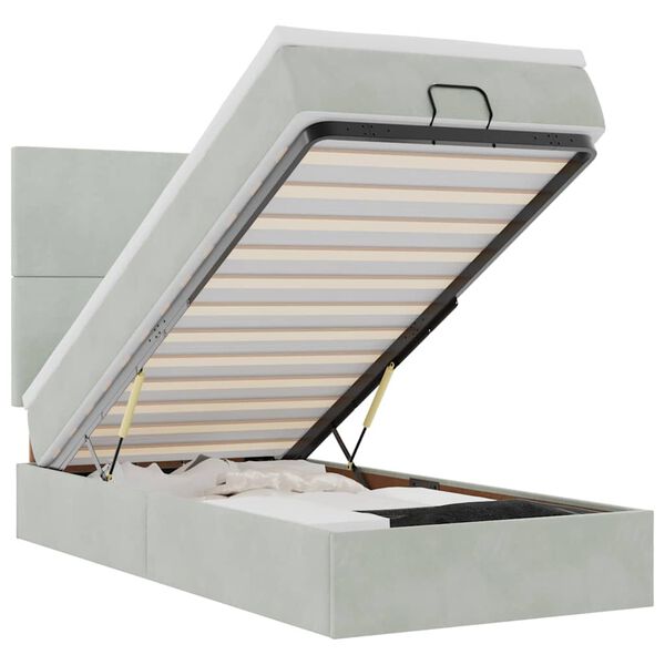 vidaXL Cadru de pat otoman cu saltele Gri deschis 90x200cm catifea