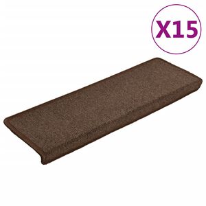 vidaXL Covorașe pentru scări, 15 buc., 65x21x4 cm, maro, cu margini dreptunghiulare