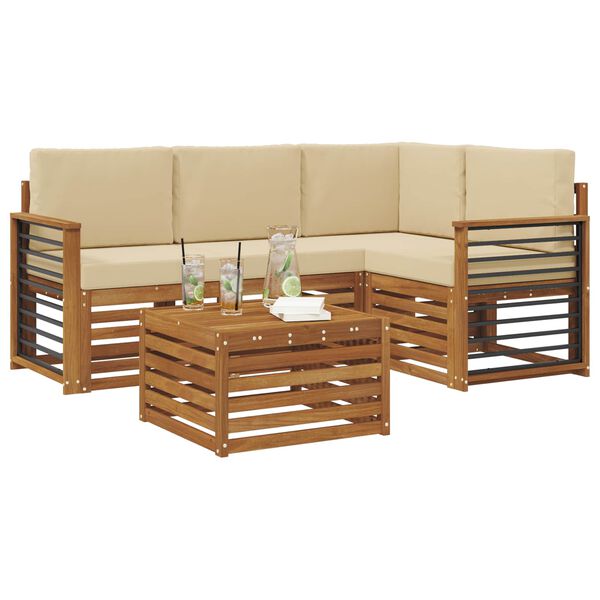 vidaXL Set de canapele de exterior cu pernă 5 pcs Natural și Bej
