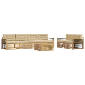 vidaXL Set de canapele de exterior 7 buc. Alb și Bej Poliester