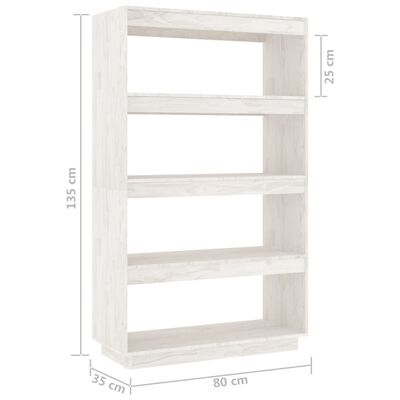 vidaXL Bibliotecă/Separator cameră alb 80x35x135 cm, lemn masiv de pin
