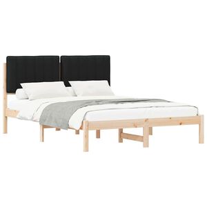 vidaXL Cadru de pat cu tăblie tapițată cu headboard Negru 135 x 190 cm