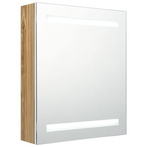vidaXL Dulap de baie cu oglindă și LED, alb și stejar, 50x14x60 cm