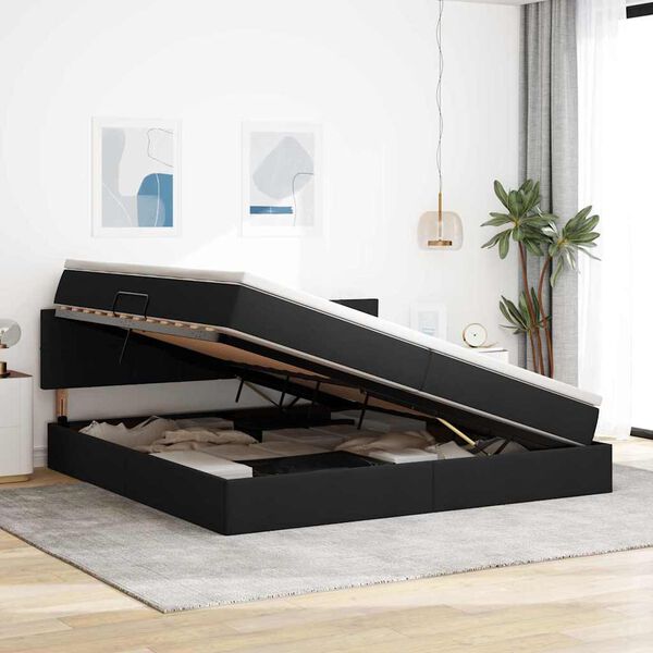 vidaXL Pat cu saltea și spațiu de depozitare Negru 200 x 200 cm