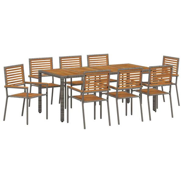 vidaXL Set de masă pentru grădină 9 pcs Gri și Brown poliratan