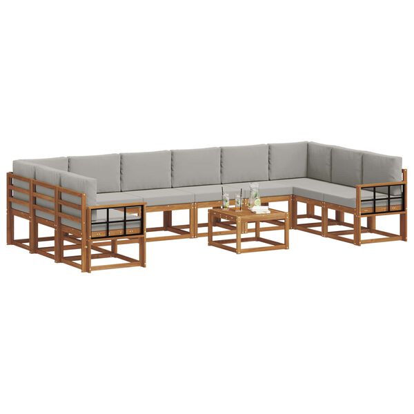 vidaXL Set de canapele de exterior 11 pcs Gri natural și deschis