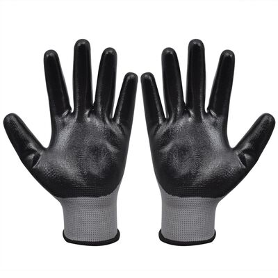 vidaXL Mănuși de lucru, nitril, 24 perechi, mărimea 8/M, gri și negru