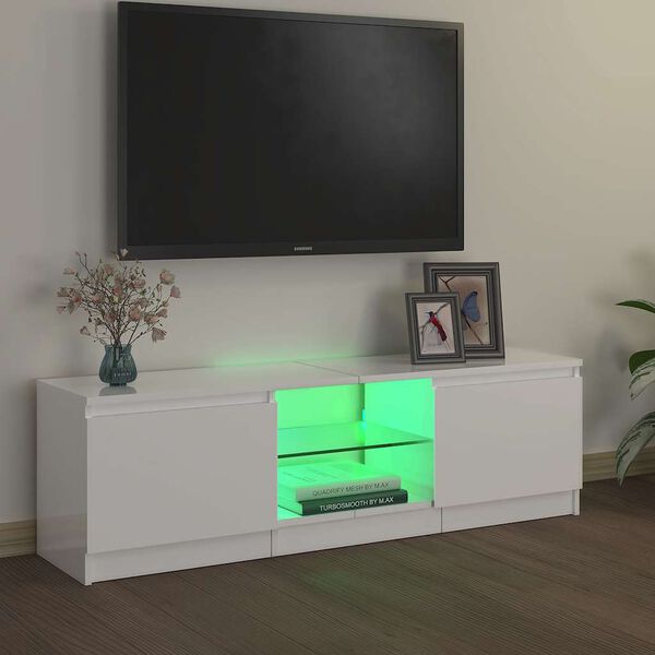 vidaXL Comodă TV cu lumini LED, alb extralucios, 120x30x36 cm