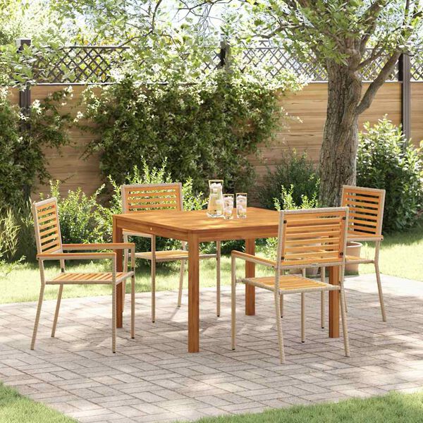 vidaXL Set de masă pentru grădină 5 pcs Bej Rattan poli