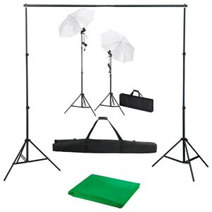 vidaXL Kit studio foto cu fundal, lămpi și umbrele