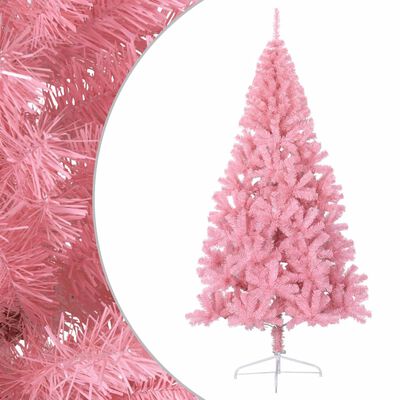 vidaXL Jumătate brad de Crăciun artificial cu suport, roz, 240 cm, PVC