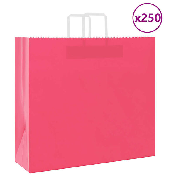 vidaXL Pungi de h&acirc;rtie 250 buc cu m&acirc;nere roz 54x15x49 cm