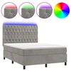 vidaXL Pat continental cu saltea și LED gri deschis 140x190 cm catifea