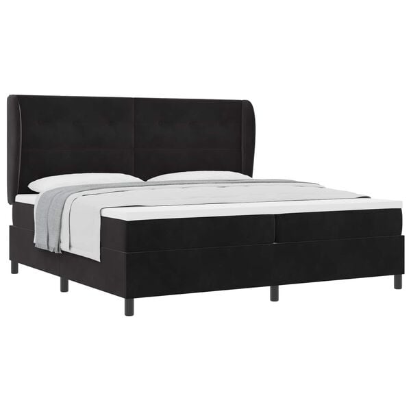 vidaXL Pat cu arcuri cu saltea cu headboard Negru 200 x 200 cm Catifea
