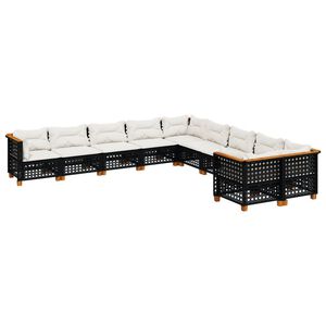 vidaXL Set canapele de grădină cu perne, 10 piese, negru, poliratan
