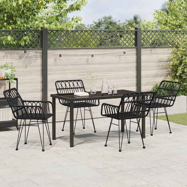 vidaXL Set de masă pentru grădină 5 pcs Negru Rattan poli