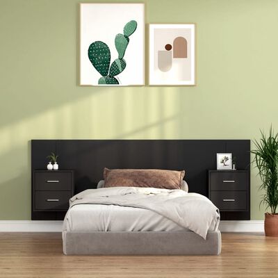 vidaXL Tăblie de pat cu dulapuri, negru, lemn prelucrat
