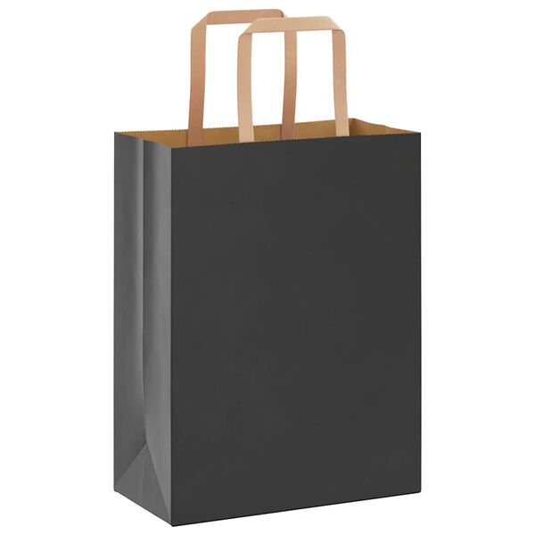 vidaXL Pungi de h&acirc;rtie 50 buc cu m&acirc;nere negre 21x11x28 cm
