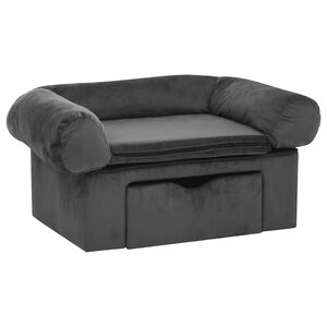 vidaXL Canapea pentru c&acirc;ini cu sertar, gri &icirc;nchis, 75x50x38 cm, pluș