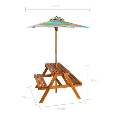 vidaXL Masă picnic pentru copii cu umbrelă, 79x90x60 cm, lemn acacia