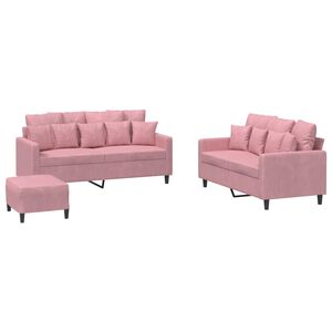 vidaXL Set de canapele cu perne, 3 piese, roz, catifea