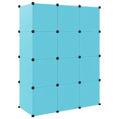 vidaXL Dulap de depozitare cub pentru copii, 12 cuburi, albastru, PP