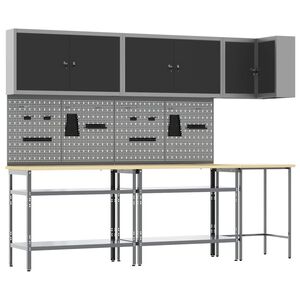 vidaXL Set de dulapuri de lucru cu raft Manual 10 buc. Negru și Gri