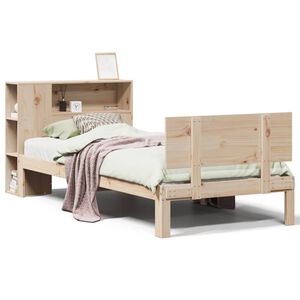vidaXL Pat cu bibliotecă fără saltea, 75x190 cm, lemn masiv de pin