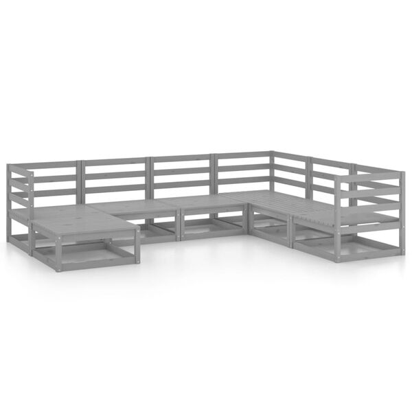 vidaXL Set mobilier de grădină, 7 piese, gri, lemn masiv de pin