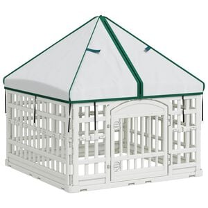 vidaXL Paravan pentru c&acirc;ini cu 4 panouri și acoperiș Alb 88 x 58 cm