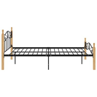 vidaXL Cadru de pat, negru, 120x200 cm, metal și lemn masiv de stejar