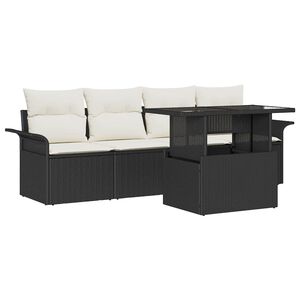 vidaXL Set de canapele pentru grădină cu pernă 5 pcs Negru Poli Rattan