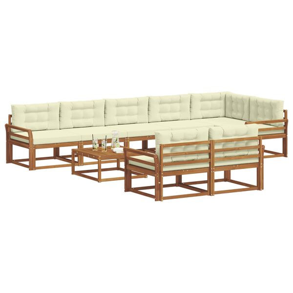 vidaXL Set de canapele de exterior cu pernă 9 pcs Natural și Crem